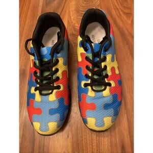 Autism Awareness Shoes Colorful Puzzle Black Sole Women's 7 Men’s 5 Sneakers EUC